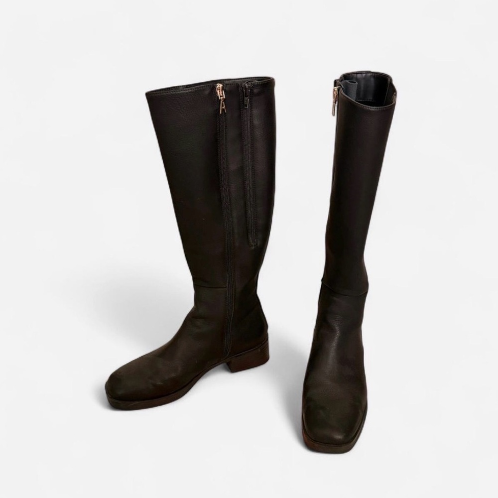 Aerosoles Adjustable Wide Calf Black Knee High Boots, Square Toe - Picture 2 of 6